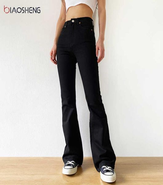 

flared jeans woman high waist denim trousers for female vintage clothes fashion black full length oversize wide leg pants 2021 h094823861, Blue