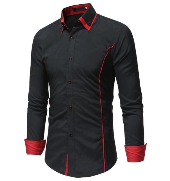 

fashion brand long sleeve shirt men slim double collar design casual dress shirt plus size black1025738, White;black