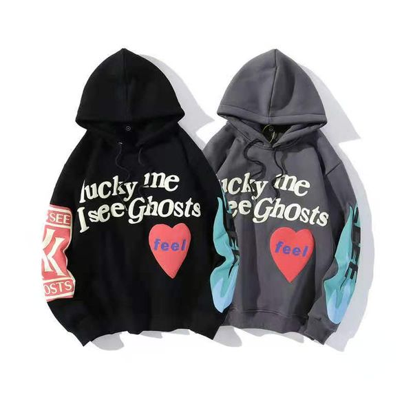 

mens clothing hoodies "lucky me i see ghosts" print hoodie trapstar sweatshirts mens women designer hoodies pullover autumn winter, Black
