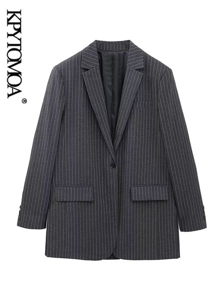

womens suits blazers kpytomoa women fashion front button pinstripe blazer coat vintage long sleeve flap pockets female outerwear chic vestes, White;black