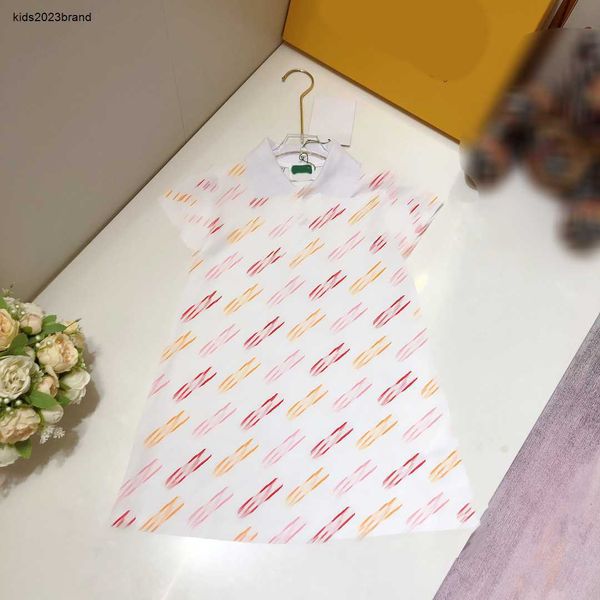 

designer girl clothing summer short sleeved lapel kids dress size 100-160 cm multi color slanted letter logo print baby skirt june25, Red;yellow