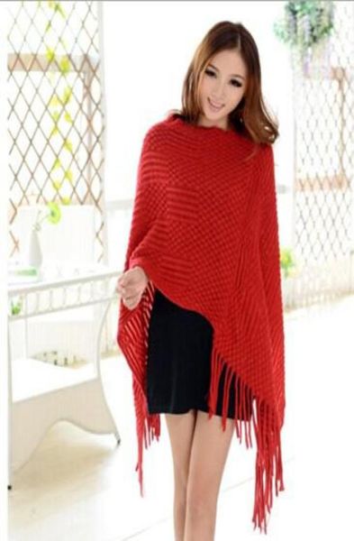 

2015 knit ponchos leisure cardigan knitting coat lady batwing cape poncho shawl wraps cardigan sweater 36113763318, Black