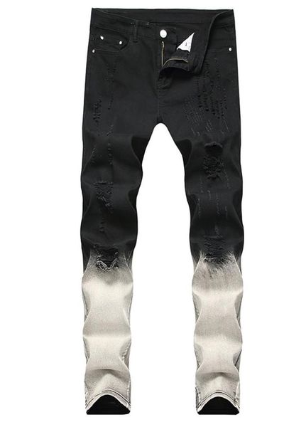 

men039s jeans men pants long stretch knee holes brand cool denim hole black and gray full color matching4275387, Blue