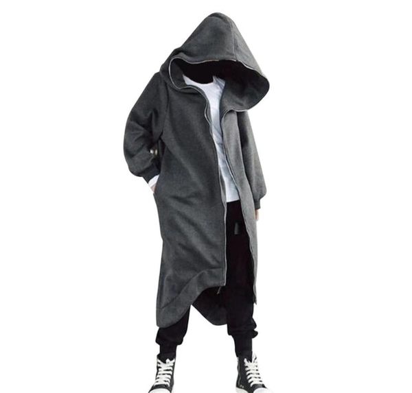 

fashion long design hoodies man long sleeve hooded long coat zipper fleece lined winter hoodie sudaderas hombre 2201213887719, Black