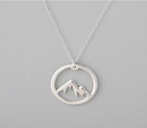 

5pcs simple nature snowy mountain necklace circle round mountain range necklace landscape lover camping outdoor necklaces for 2294766, Silver