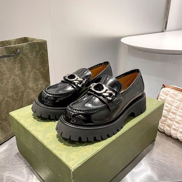

luxury women casual shoes platforms leathers loafer interlocking g- leather platform loafers retro slip on penny straps lugged rubber soles, Black