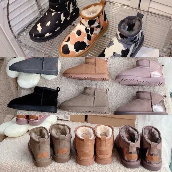 

boots 35-45 women men suede wgg boot classic platform mini cow print boots australia designer booties warm fur shearling lined winter shoes, Black
