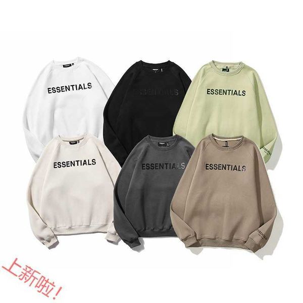 

ess hoodie chaopai fog double thread essentials raglan round neck three-dimensional rubber label sweater high street men's and women , Black