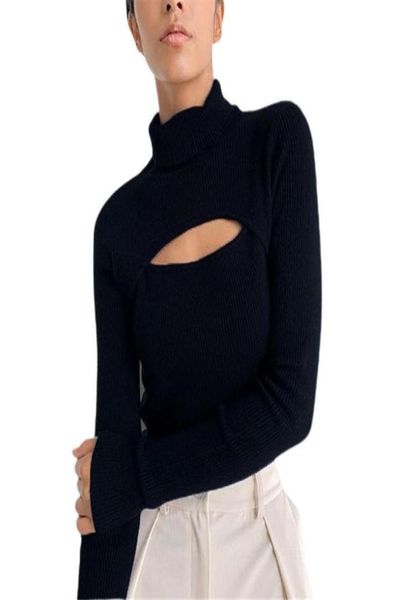 

women039s sweaters women long sleeve tshirt hollow knitted turtleneck out casual solid color openchested knit slim stretc1069773, White;black