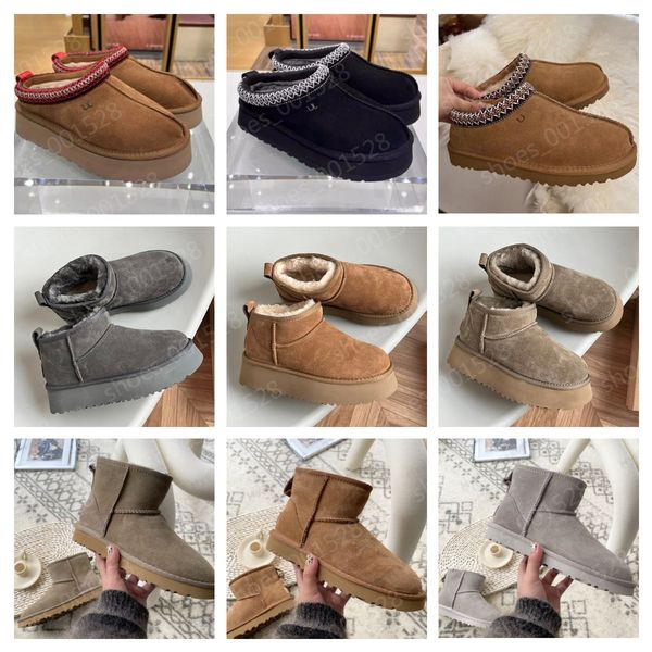 

australia ultra mini boots designer womens tasman slippers tazz shoes platform fur winter boots thick bottom real leather warm boots woman f, Black