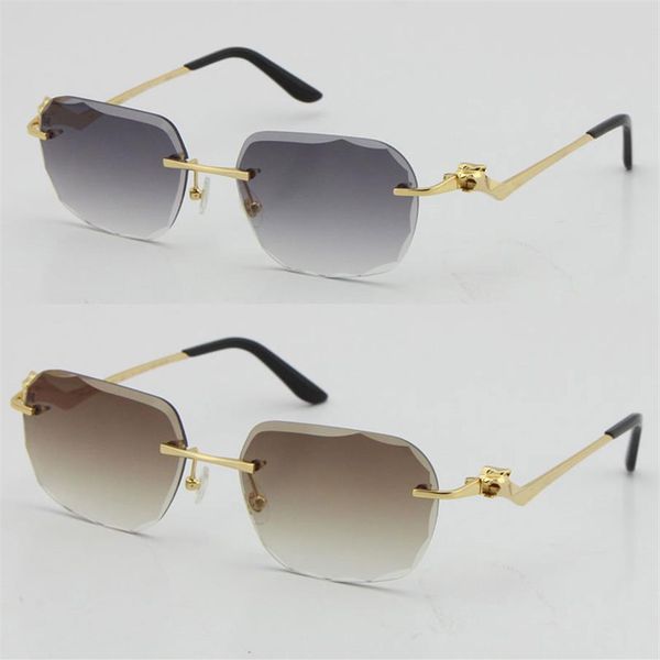 

2021 rimless fashion leopard series gold 18k sunglasses metal driving glasses designer uv400 3 0 thickness frameless 2199, White;black