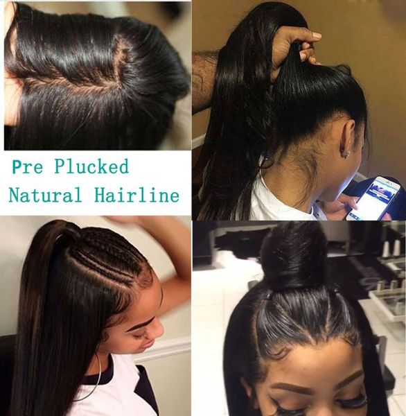 

human hair full lace wigs pre plucked natural hairline with baby hair straight brazilian remy hair wigs bleached knots2401589, Black