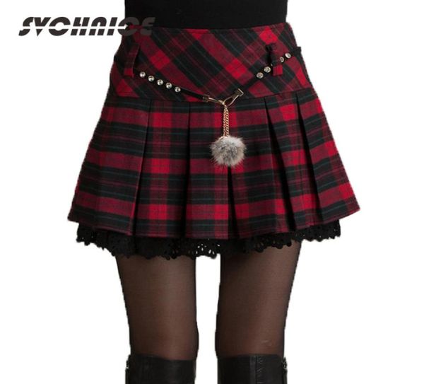 

fashion autumn winter skirt women 2016 lady schoolgirl short grayred pleated skirt mini plaid skirts women faldas saia 2xl9111081, Black