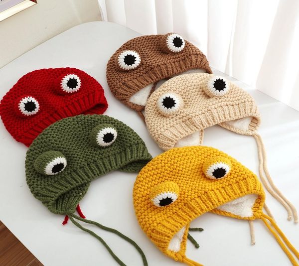 

solid color cartoon frog knitted hat winter warm hats skullies cap beanie hat for kid boy and girl2910053, Yellow