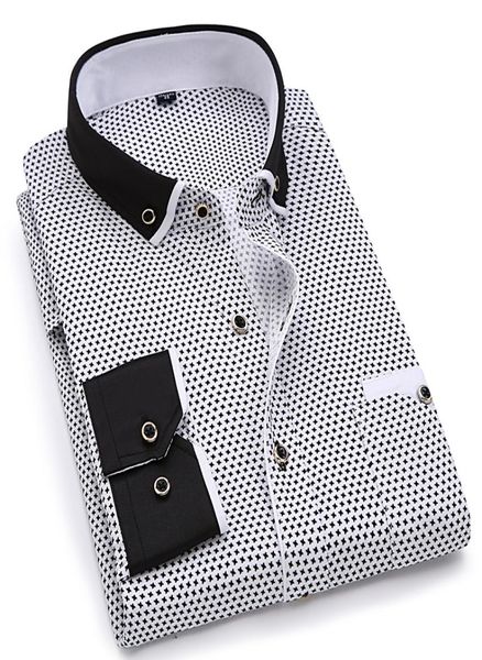 

ebaihui men fashion casual long sleeved printed shirt slim fit male social business dress shirt brand men clothing soft comfortab4181484, White;black