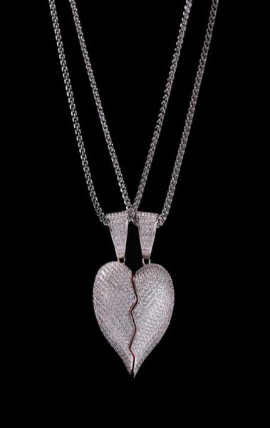 

iced out broken heart pendant necklace for mens womens fashion hip hop jewelry lover necklaces 1 pair7153344, Silver