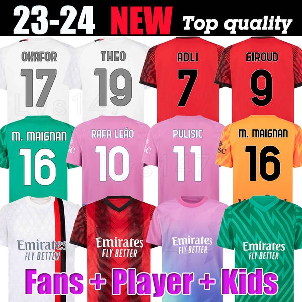 

s 4xl reijnders 23 24 koche ac milans soccer jerseys giroud de ketelaere rafa leao football shirt men kids kit uniforms 2023 2024 pulisic th, Black