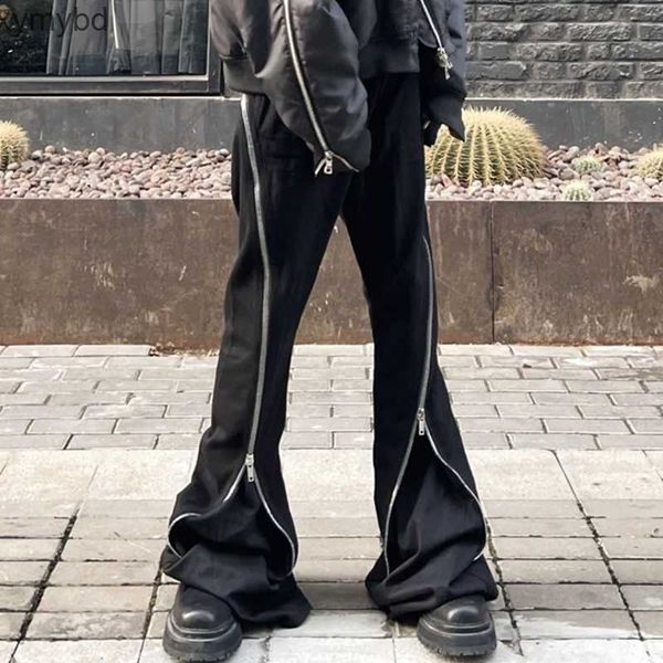 

mens pants harajuku sashes zipper decorate vibe style black cargo pants for men high street straight casual baggy oversized trousers 230313