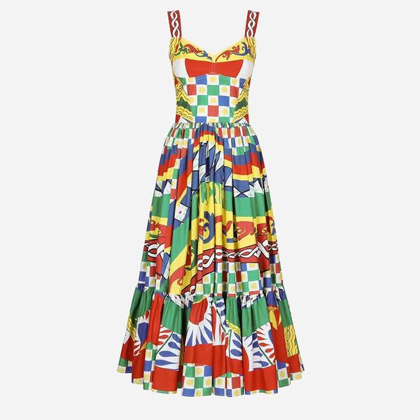 

designer dress pure cotton vintage print open back elastic and slim pure cotton strap dress long dress, Black;gray