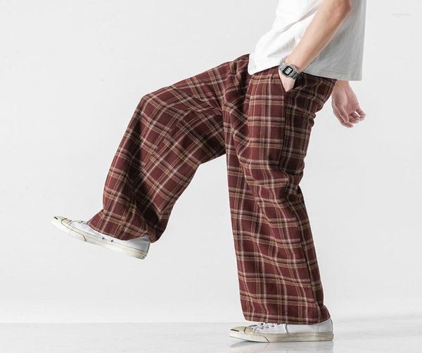 

men039s pants mrgb summer plaid men wide leg chinese style fashion casual trousers japanese oversized male8567357, Black