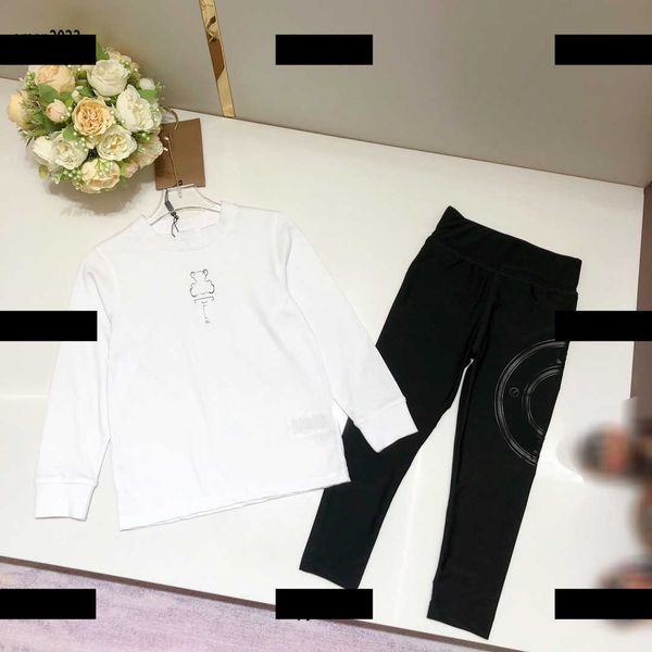 

tracksuits designer kids clothes child sets size 100-160 cm 2pcs round neck long sleeved sweater and solid colored leggings may13, White