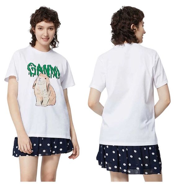 

23ss new ganni women designer t shirt classic white rock pattern casual round neck fashion short sleeve tees for women