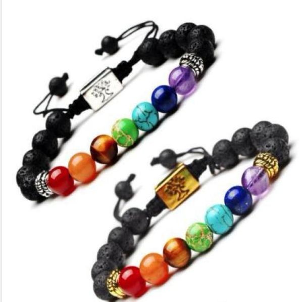 

yoga handmade 7 chakra tree of life charm bracelets lava stones multicolor beads rope bracelet women men bracelets bangles1280991, Black