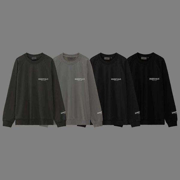 

ess hoodie 22s tide brand fog double thread essentials reflective letter round neck pullover terry long sleeve sweater coat for men and wome, Black