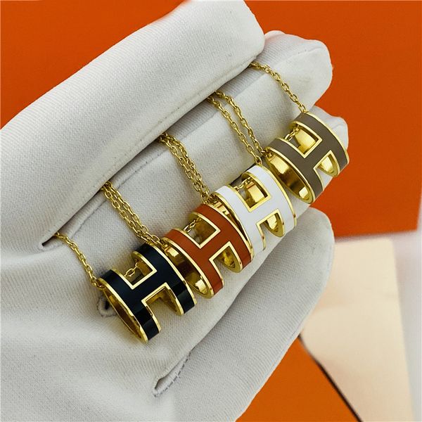

female luxury designer brand h pendant necklace 18k gold-plated rhinestone crystal wedding jewelry new necklace, Silver