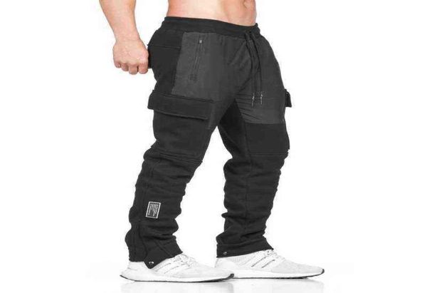 

men jeans jogging pants men solid gym training sportswear joggers sports running patchwork cargo sweatpants 22 12223629087, Black