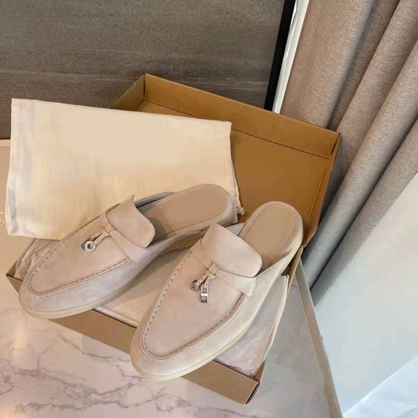 

womens slide loros casual slippers classic sandals loafers shoes flat slides slipper designers high elastic beef tendon bottom size 36-43, Black