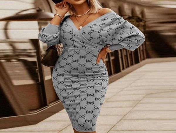 

casual dresses v neck women bodycon package party dress spring autumn stripe plaid print 2021 elegant lantern sleeve1064613, Black;gray