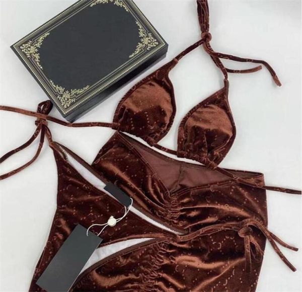 

classic 3 pieces velvet bikini set swimwear fashion letter print swimsuit vacation sunsn girls beachwear2307352