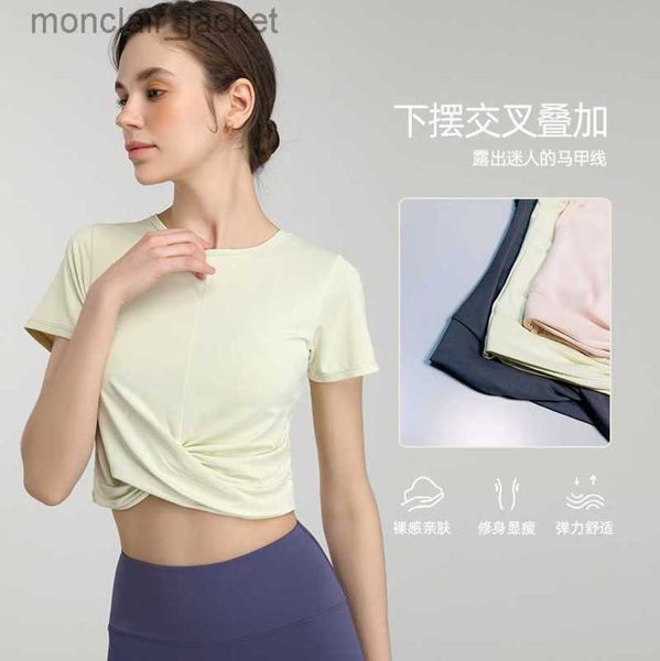 

desginer alos yoga t shirt suit short sleeved t-shirt quick drying breathable fitness women's short with exposed navel running cover fo, White