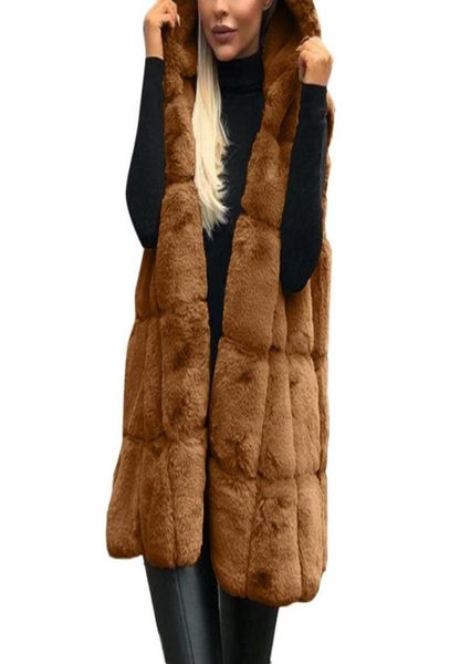 

casual winter thicken faux fur vest jacket women solid color hooded waistcoat fashion3109180, Black