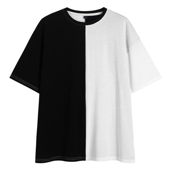 

summer fashion loose tshirt trend leisure youth clothes highquality round collar black and white spliced mens short sleeves5443317, White;black