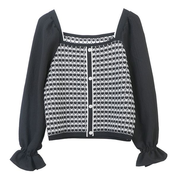 

811 l 2023 autumn women sweater long sleeve crew neck cardigan white black button brand same style striped white womens mingmei