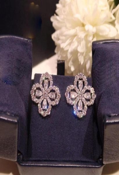 

clover hip hop punk s925 pure silver flower earrings zircon temperament lady earrings dance party highend quality luxury fashion 52883531, Golden;silver