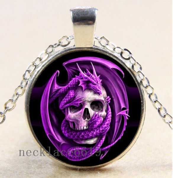 

10pcs skull dragon chain necklacechristmas birthday giftcabochon glass necklace silverbronzeblack fashion jewelry pendant a612095047, Silver