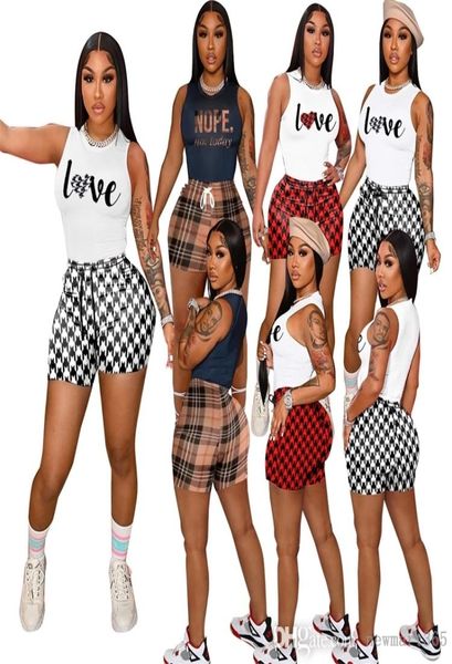 

designer 2022 women print vest shorts casual two piece set sxxl dhl8028008, Gray