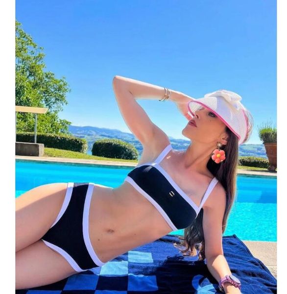 

23ss summer beach sunshine women's swimwear swimsuit designer high-end luxury bikini c letter diamond stitching one-piece swimsuit two-, White;black