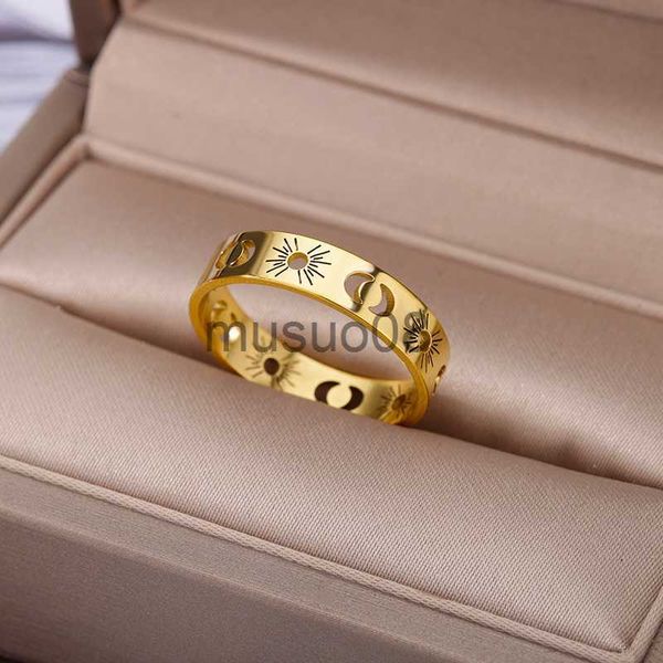 

band rings sun moon rings for women men stainelss steel gold plated ring wedding couple rings aesthetic vintage jewelry gifts anillos j23081, Silver
