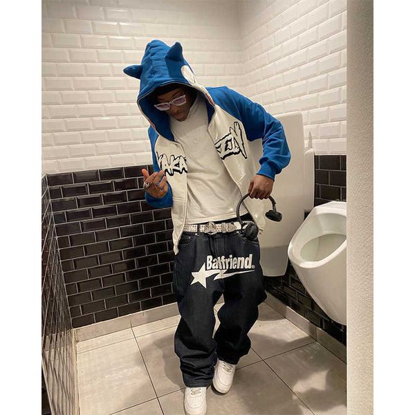 

kakazzy hooded sweatshirt 2023 new clothing couple outfit trendy brand towel embroidered jacket, Black