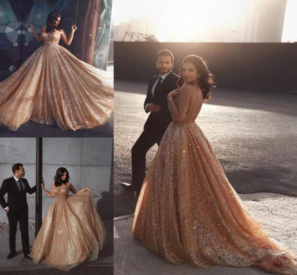 

2019 backless prom dresses spaghetti lace beads glitter a line evening dress sweep train custom made formal party gowns4710316, Black