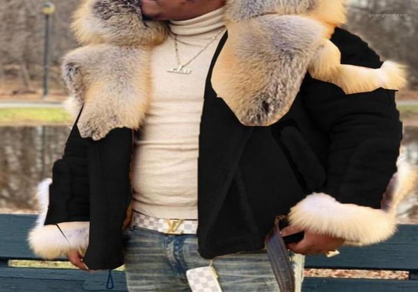 

plus size winter jacket faux fur coat men collar warm long sleeves wool liner casual zipper mens jackets coats 5xl men039s 5767632, Black