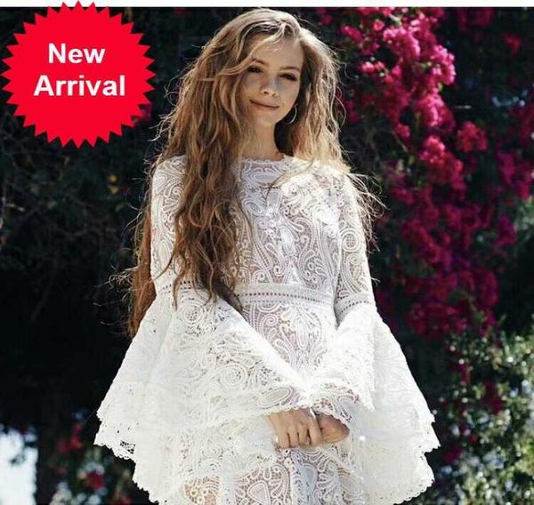 

spring flare sleeve white lace long dress embroidery bohemian women dresses 288084, Black;gray