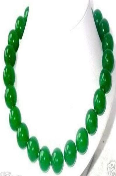

charming natural green jade 12mm round beads necklace 18inch6433379, Silver
