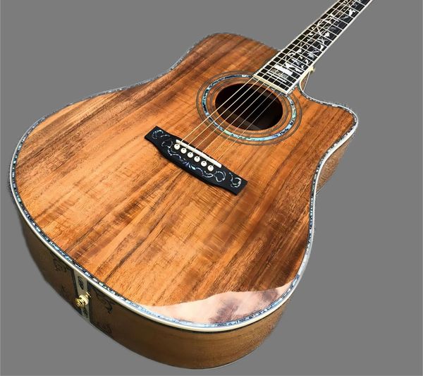 

cutaway all koa wood 41 inches d style acoustic guitar,abalone inlays ebony fingerboard guitarra