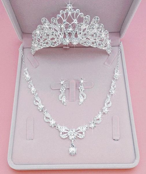 

3pcs set bride crown headdress headpieces princess hair ornament european and american pearls flowers circle super marriage jewelr5575451, Silver
