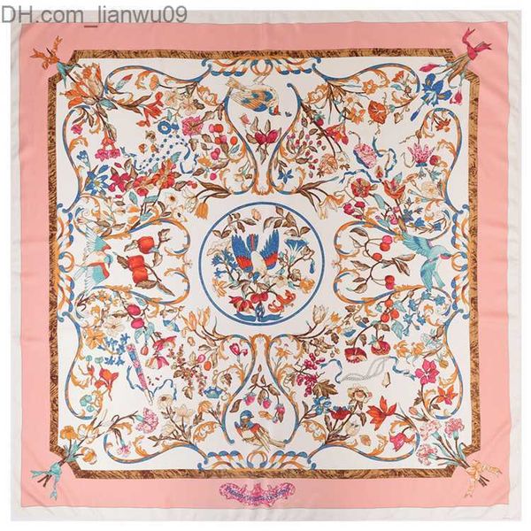 

scarves new twill silk scarf women poncho pink hijab angelo printed square scarves large shawls fashion wraps female bandana 130cm130cm z230, Blue;gray